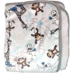 SL Home Fashions White Plush Monkey Bird Giraffe In Boots Baby Blanket RN 119741